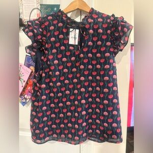 J. Crew Factory Navy and Pink Floral Blouse